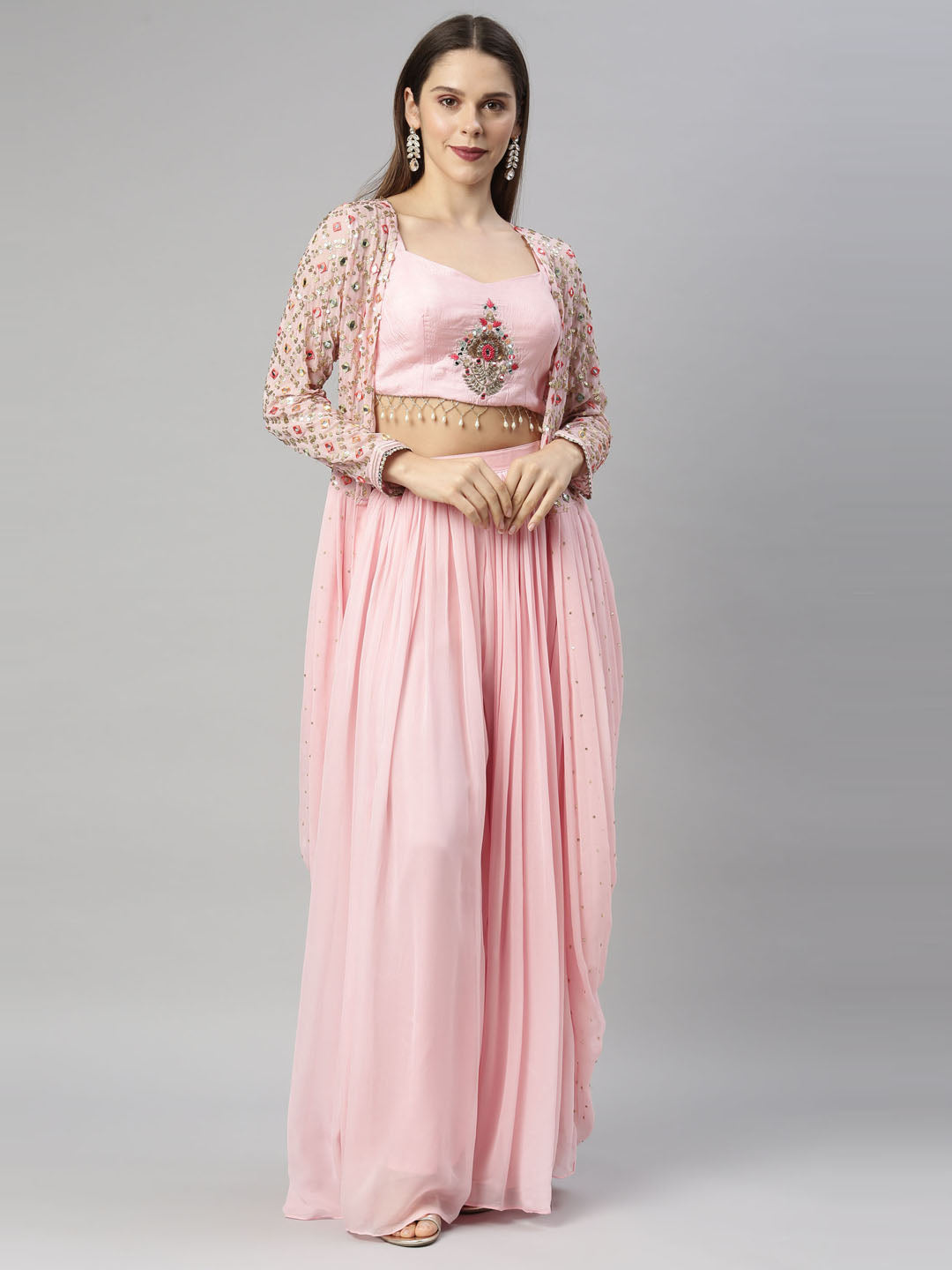 Neeru's Pink Color Georgette Fabric Suit-Fusion