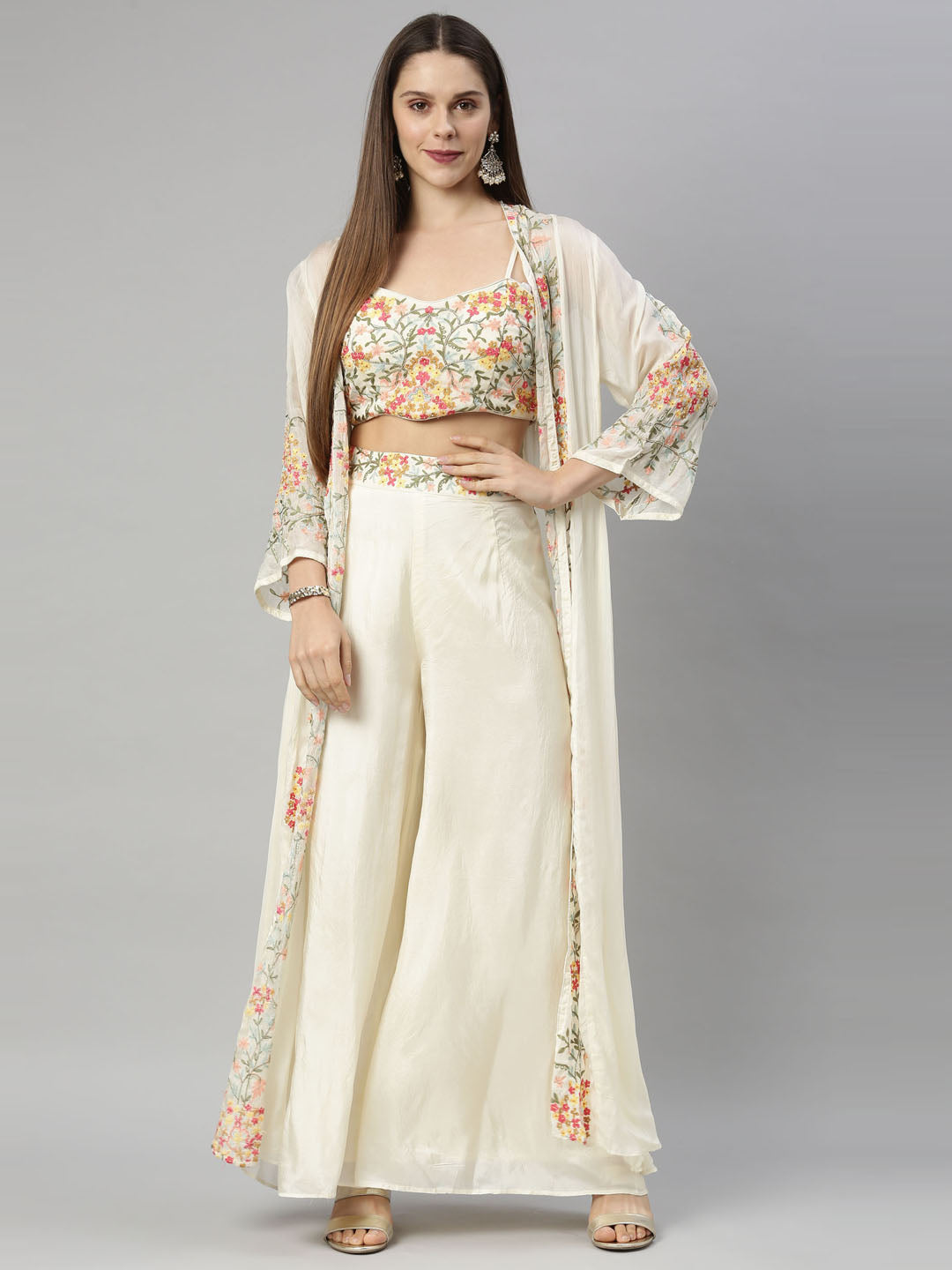 Neeru's Cream Color Crepe Fabric Suit-Fusion