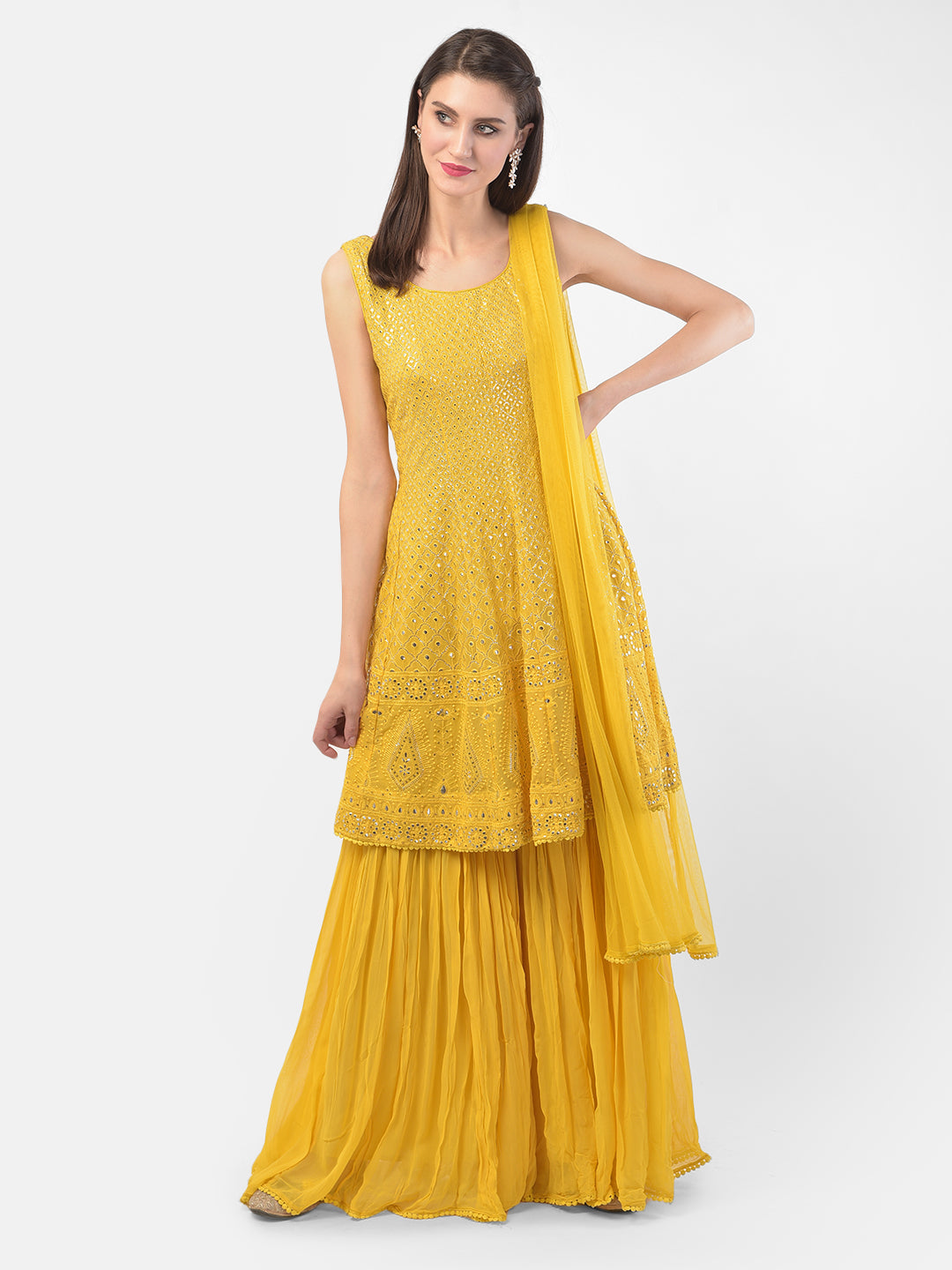 Neeru's Yellow Color Georgette Fabric Suit-Fusion