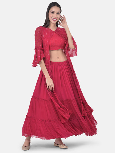 Neeru's Magenta Colour Georgette Fabric Suit-Fusion