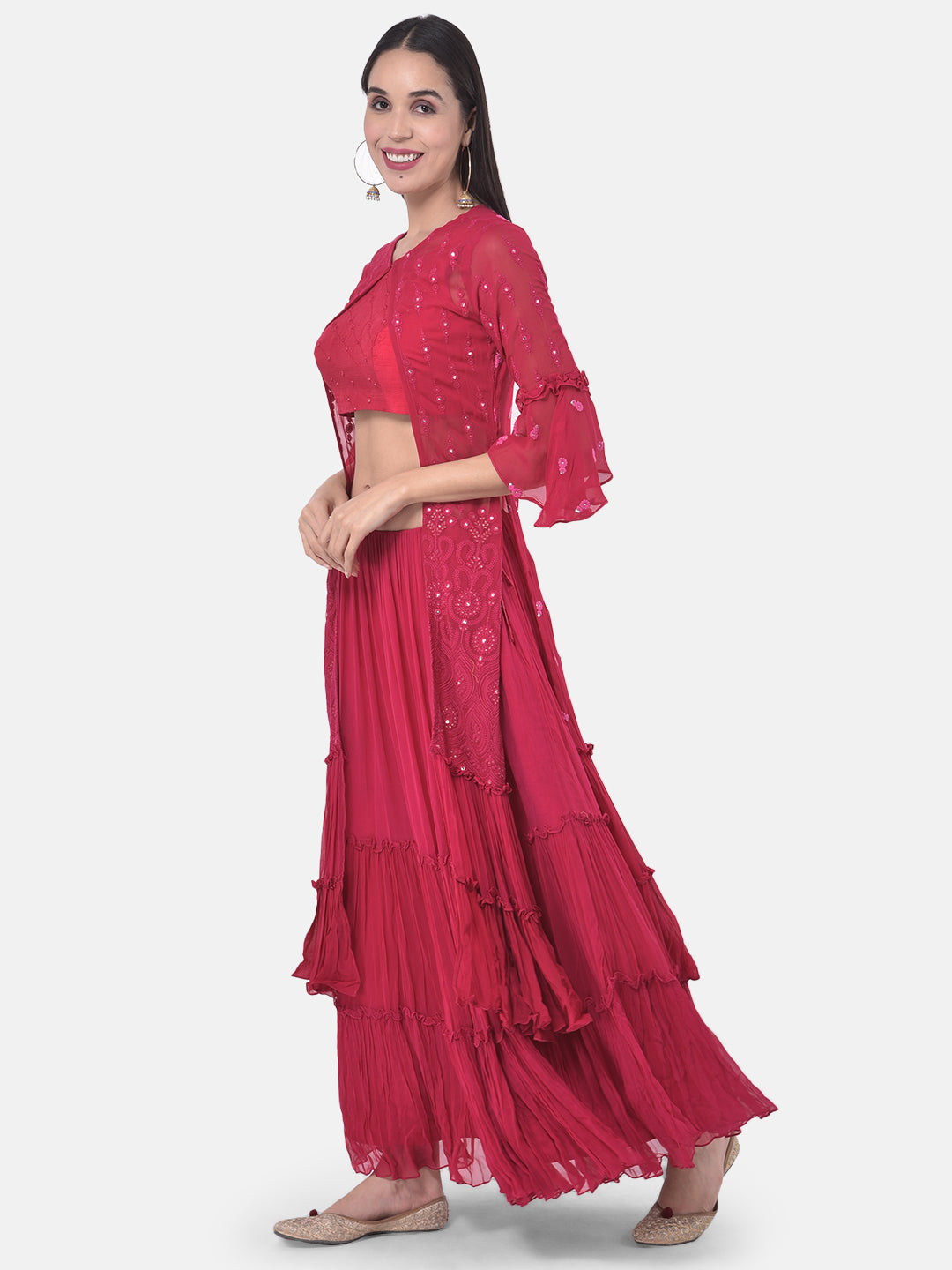 Neeru's Magenta Colour Georgette Fabric Suit-Fusion