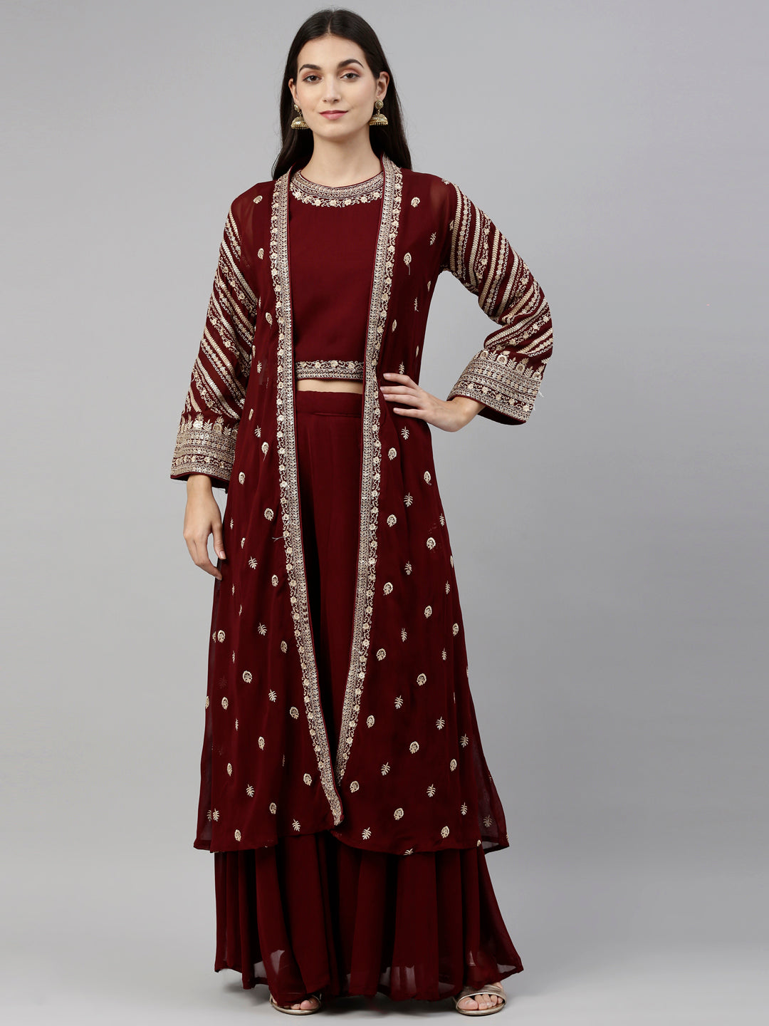 Neeru's Maroon Color Georgette Fabric Suit-Fusion