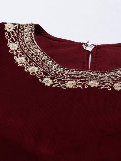 Neeru's Maroon Color Georgette Fabric Suit-Fusion