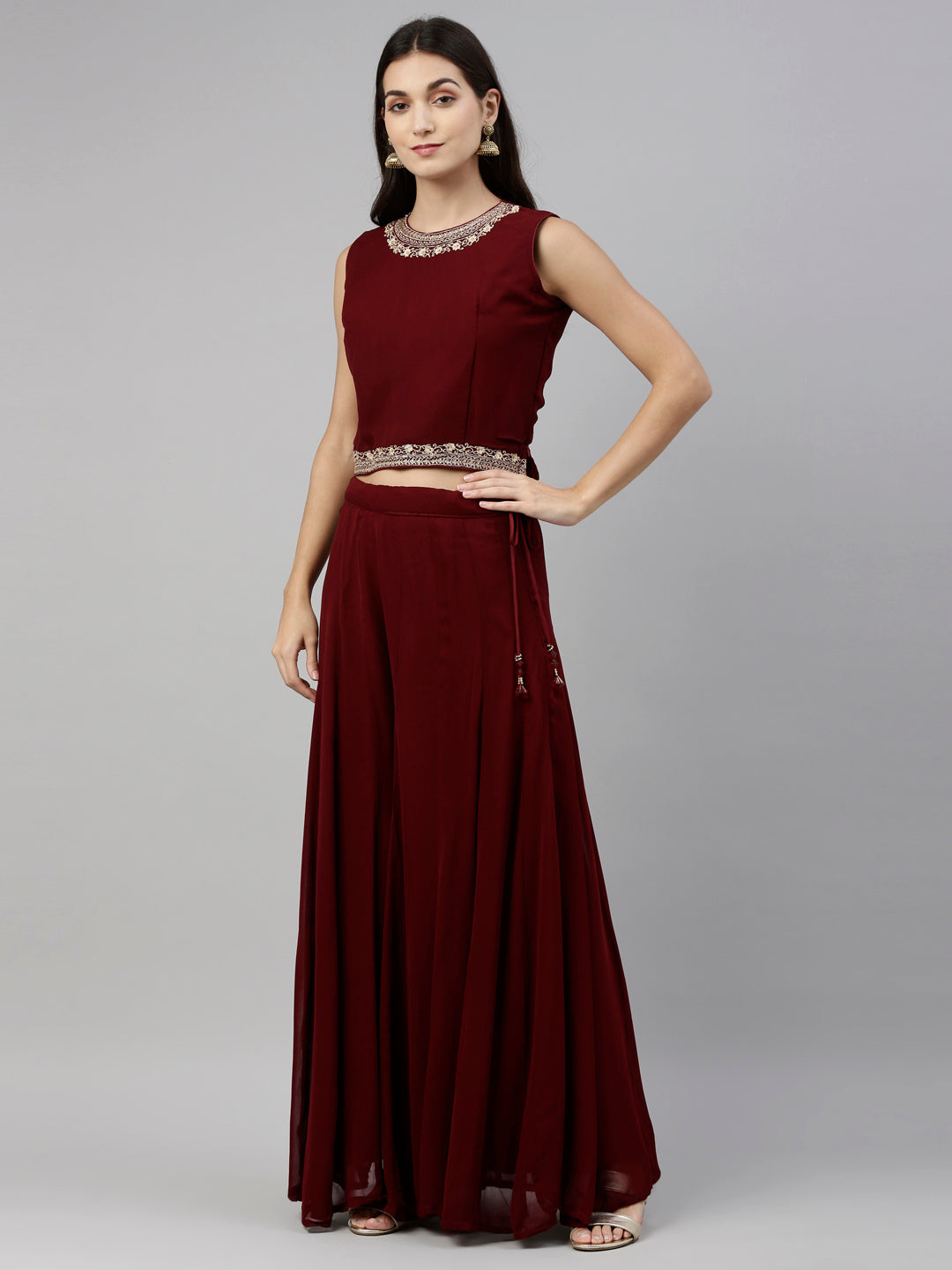 Neeru's Maroon Color Georgette Fabric Suit-Fusion