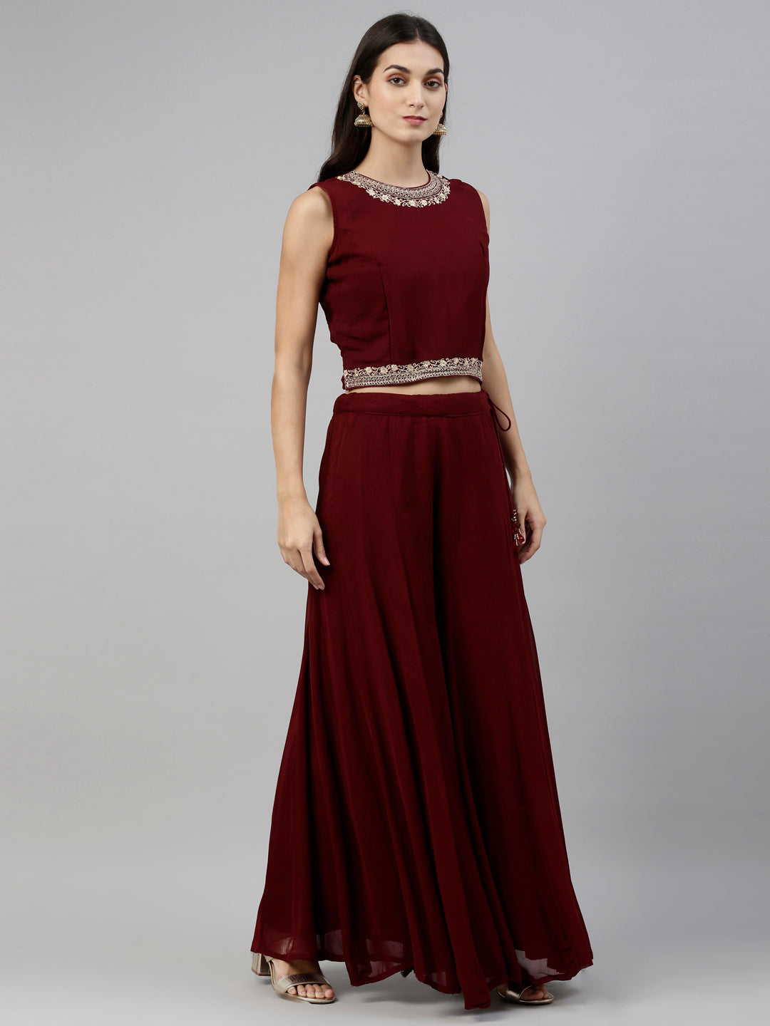 Neeru's Maroon Color Georgette Fabric Suit-Fusion