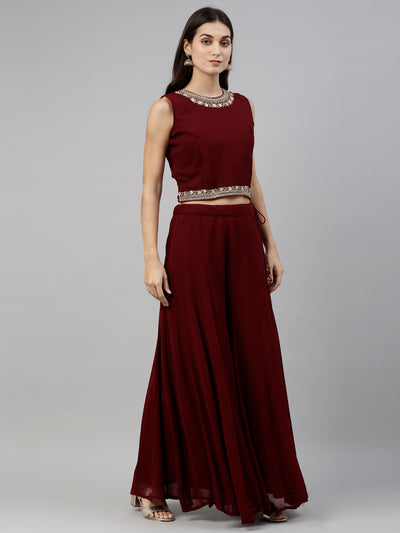 Neeru's Maroon Color Georgette Fabric Suit-Fusion