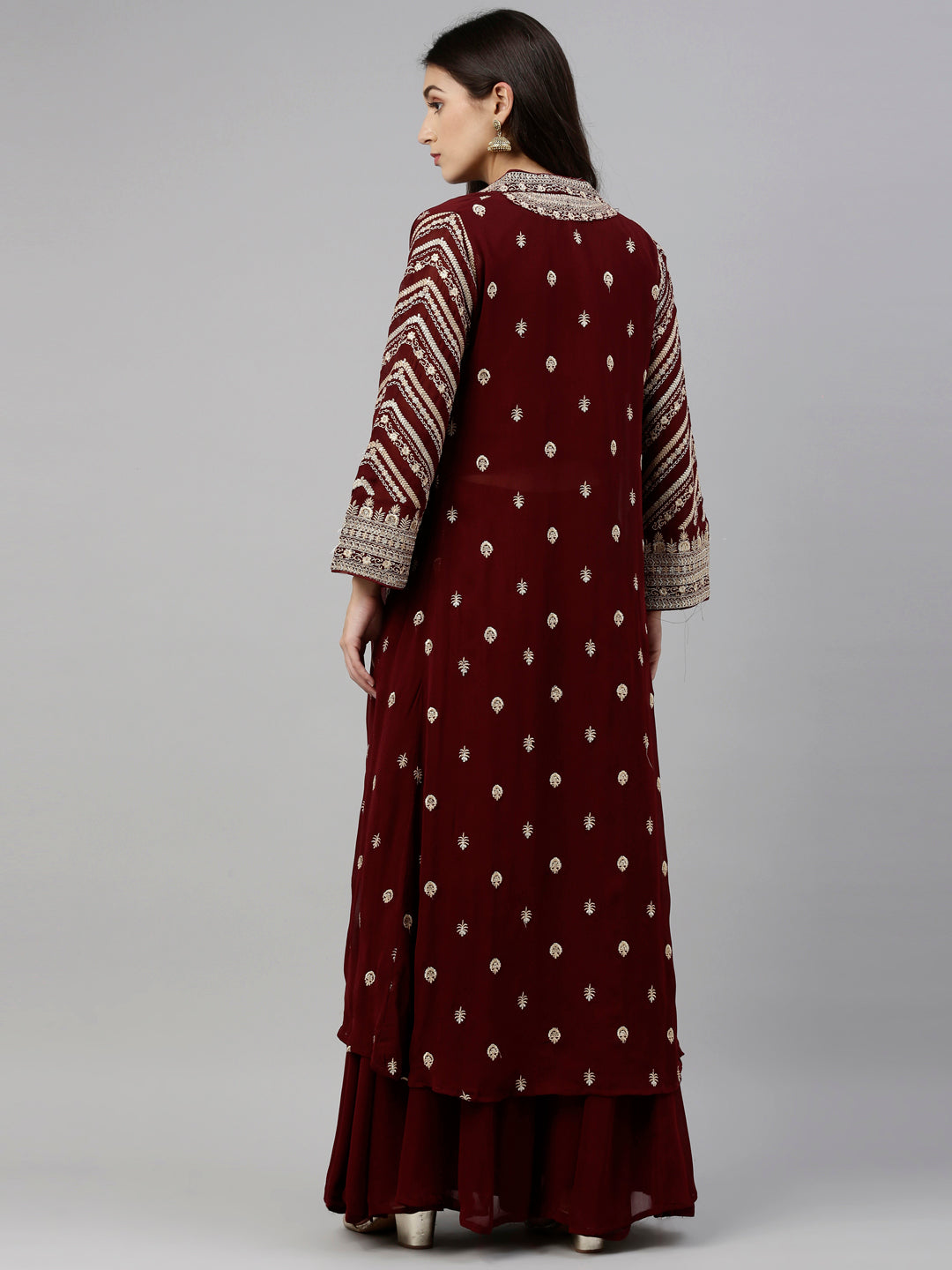 Neeru's Maroon Color Georgette Fabric Suit-Fusion