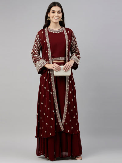 Neeru's Maroon Color Georgette Fabric Suit-Fusion