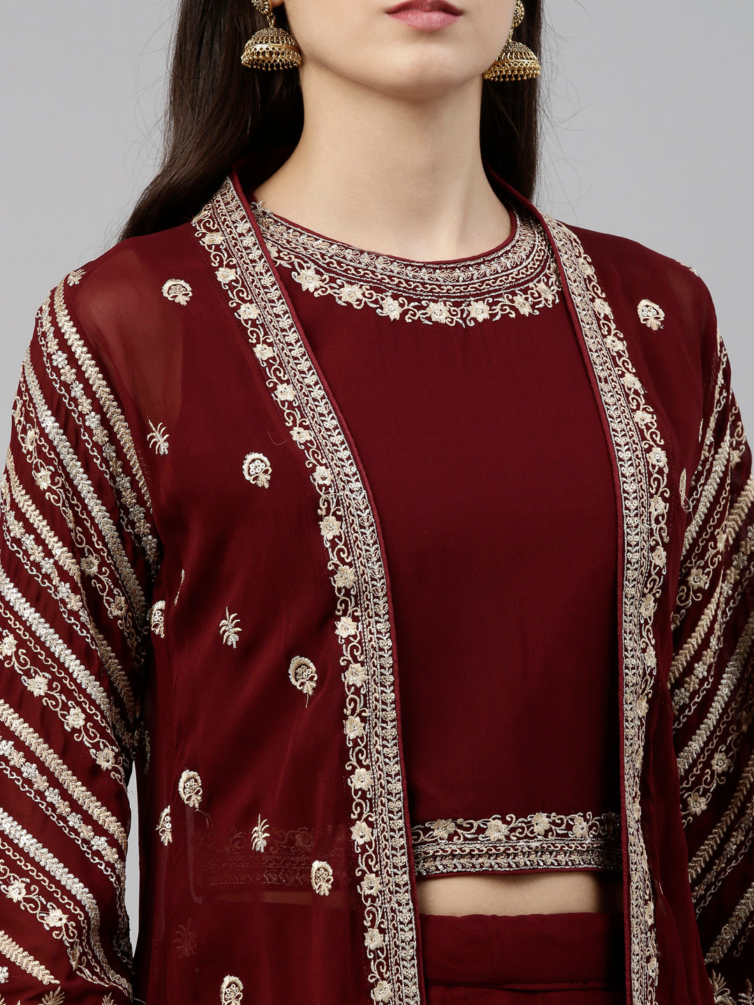 Neeru's Maroon Color Georgette Fabric Suit-Fusion