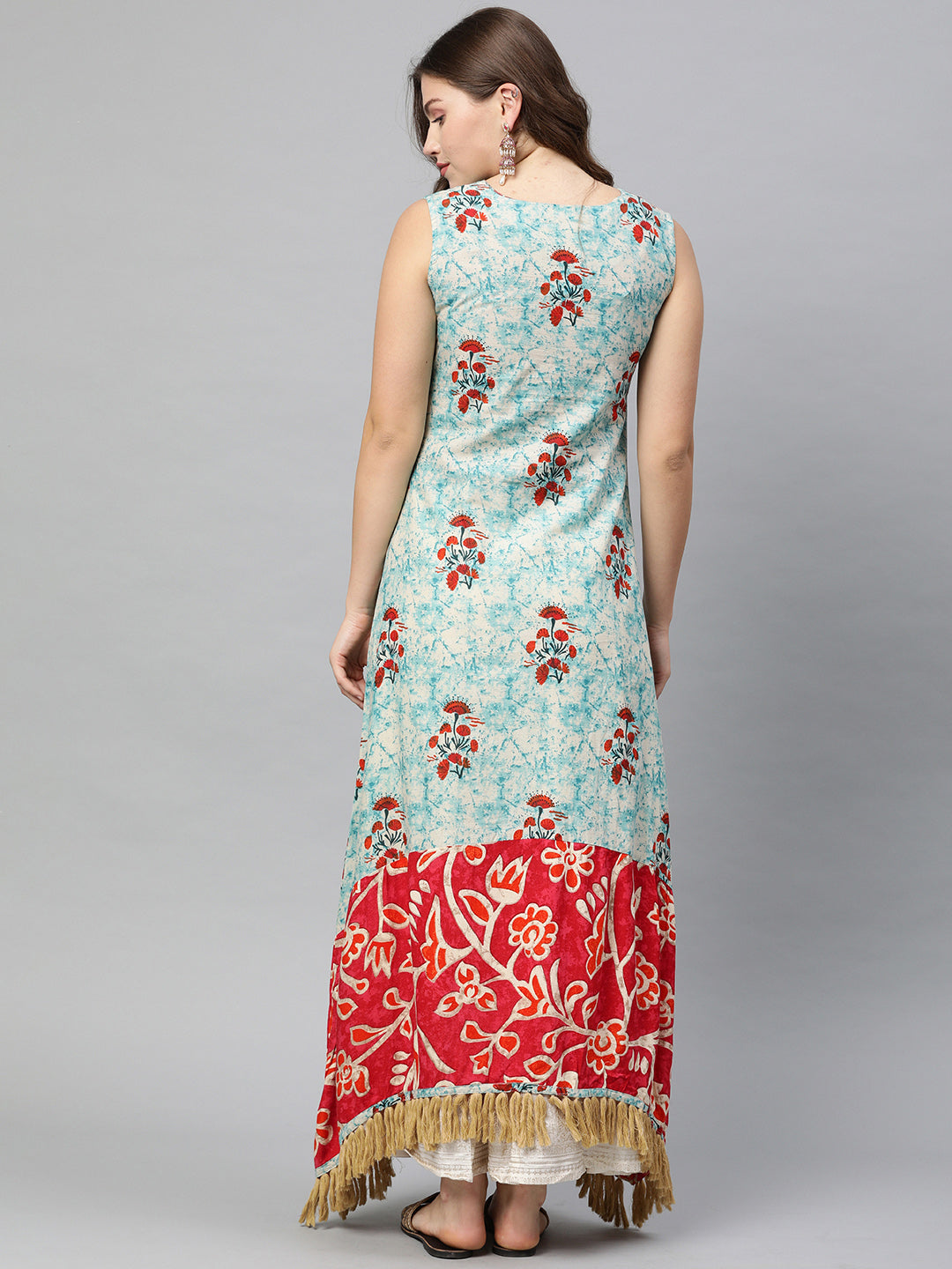 Neeru's Blue & Red Printed Anarkali Kurta