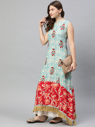 Neeru's Blue & Red Printed Anarkali Kurta