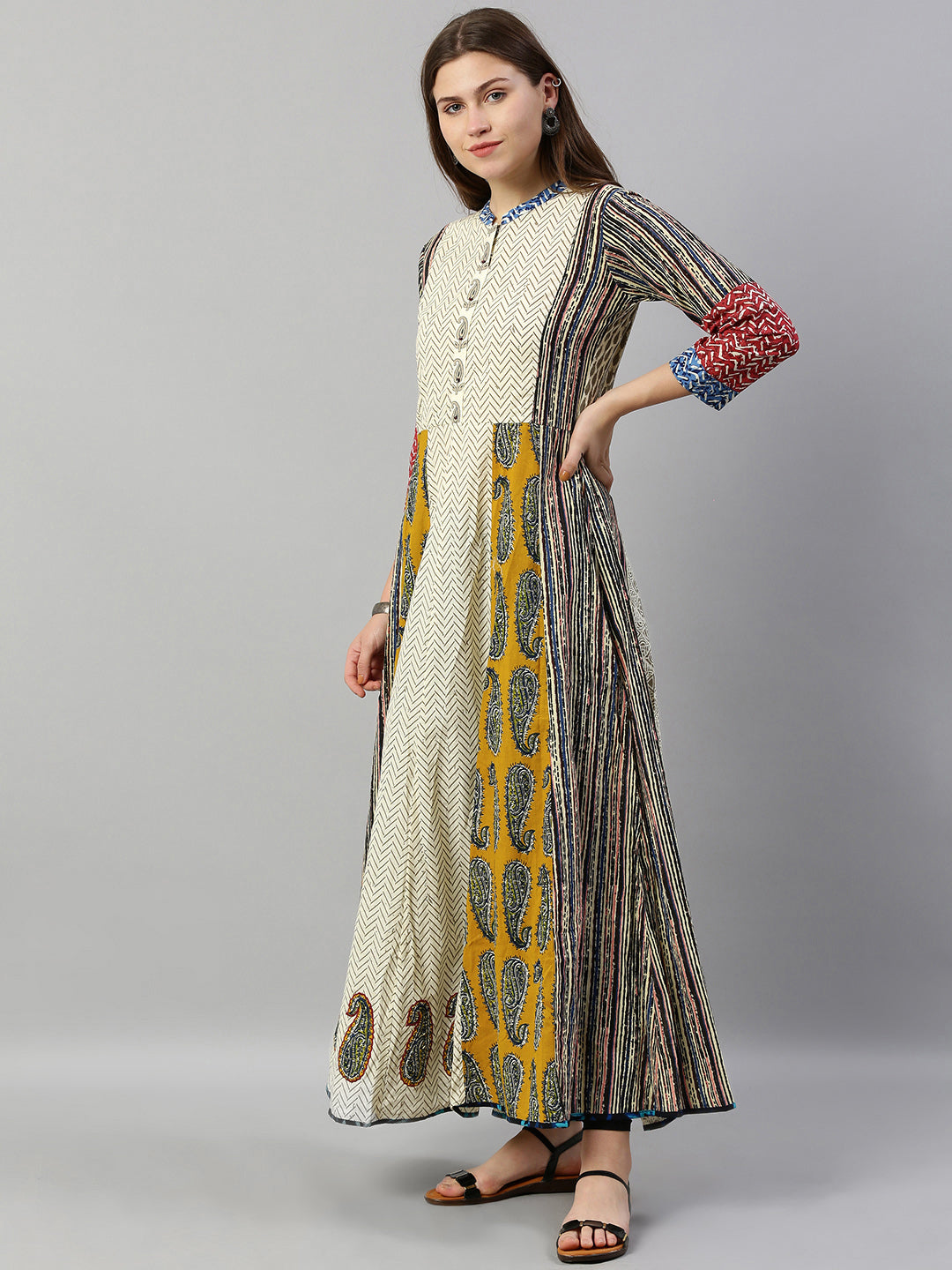 Neeru's Women Off-White Brown Printed A-Line Kurta