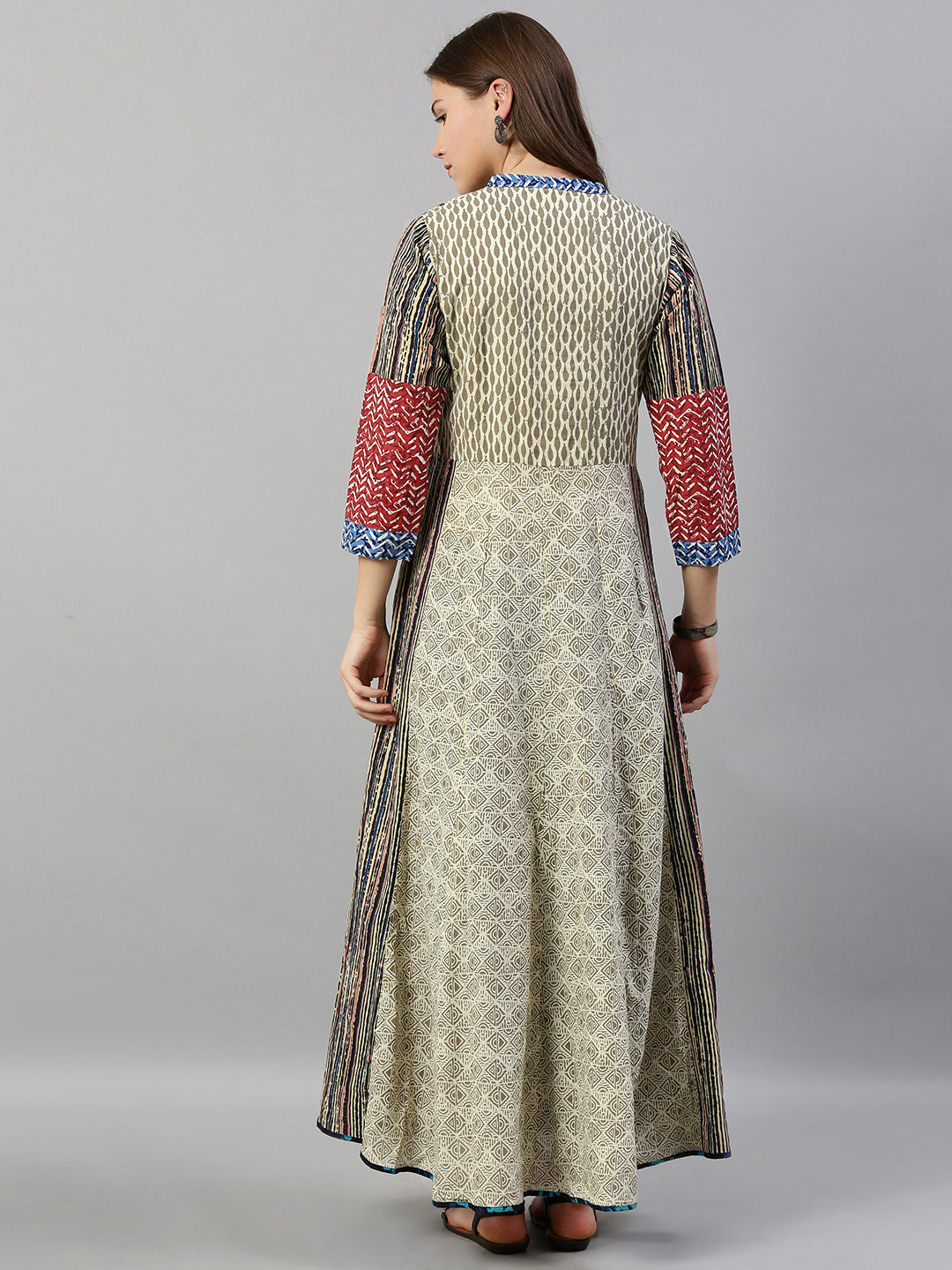 Neeru's Women Off-White Brown Printed A-Line Kurta