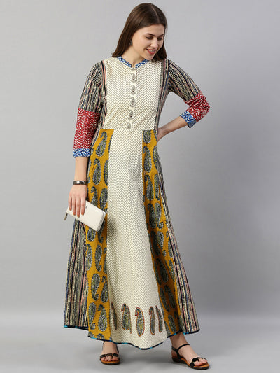 Neeru's Women Off-White Brown Printed A-Line Kurta