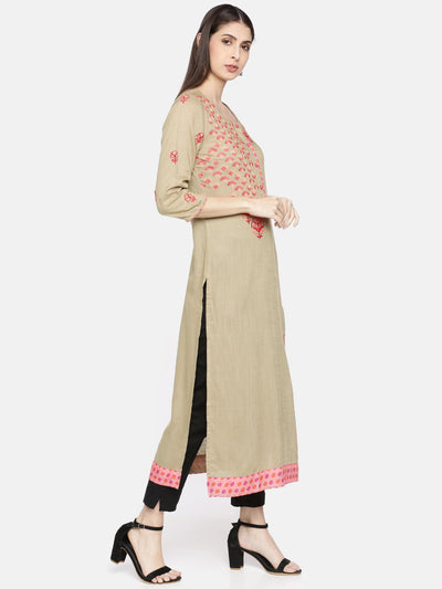 Neeru's Beige Embroidered Straight Kurta