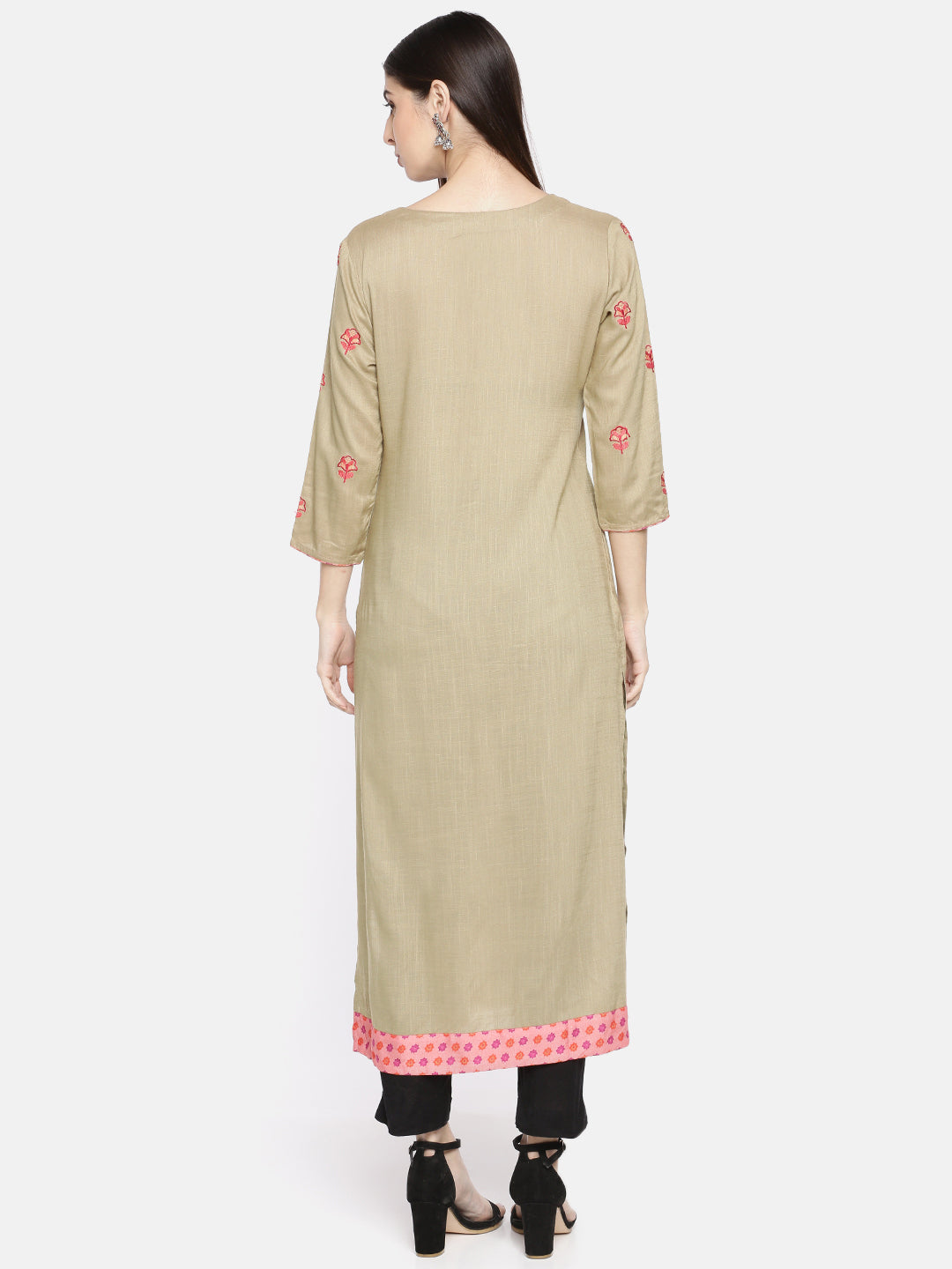 Neeru's Beige Embroidered Straight Kurta