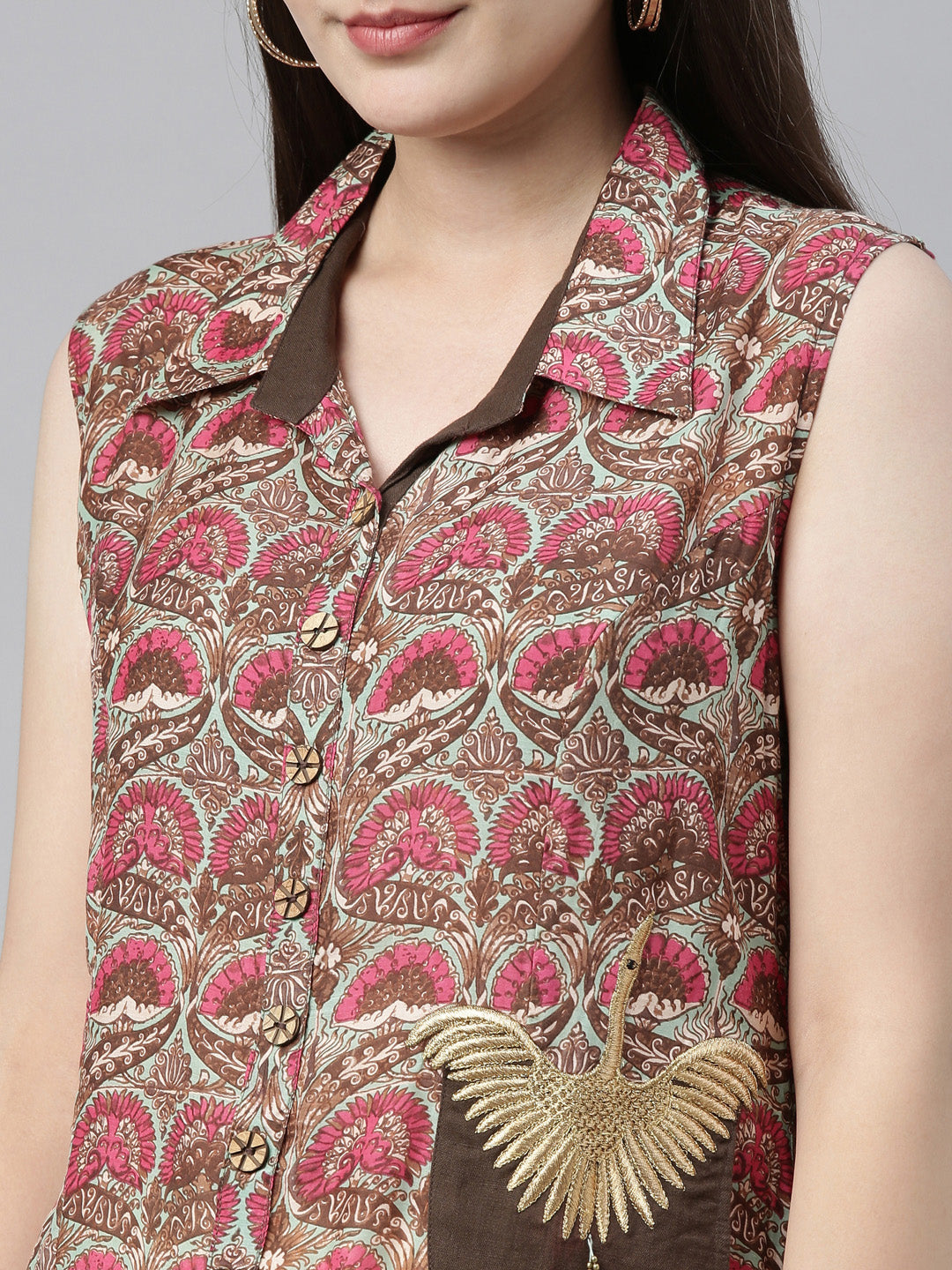 Neeru's Brown Printed A Line Kurta