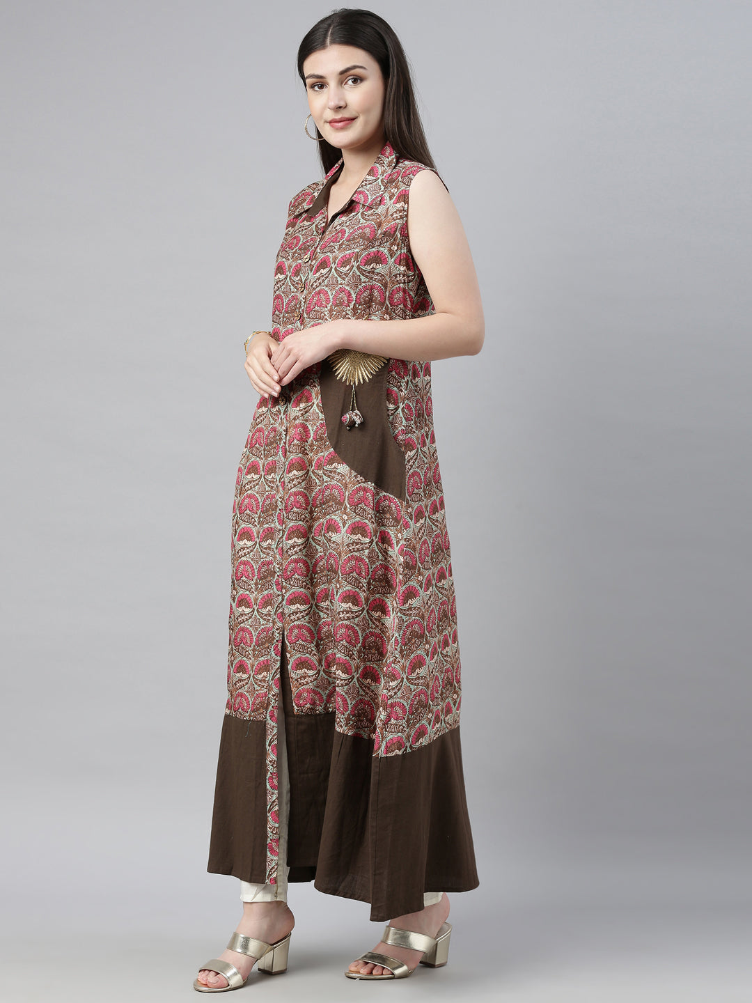 Neeru's Brown Printed A Line Kurta