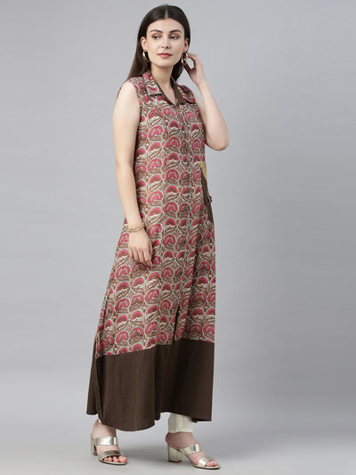 Neeru's Brown Printed A Line Kurta