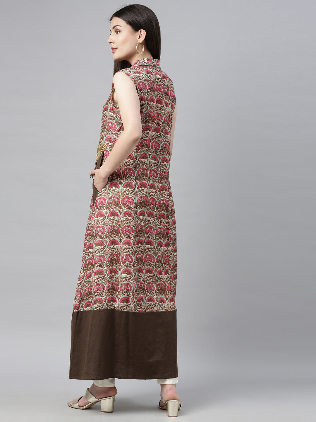 Neeru's Brown Printed A Line Kurta