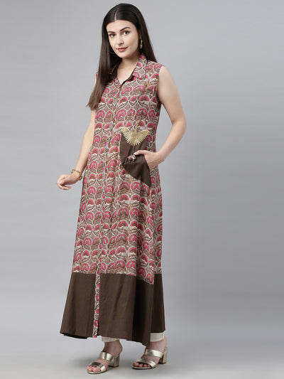 Neeru's Brown Printed A Line Kurta