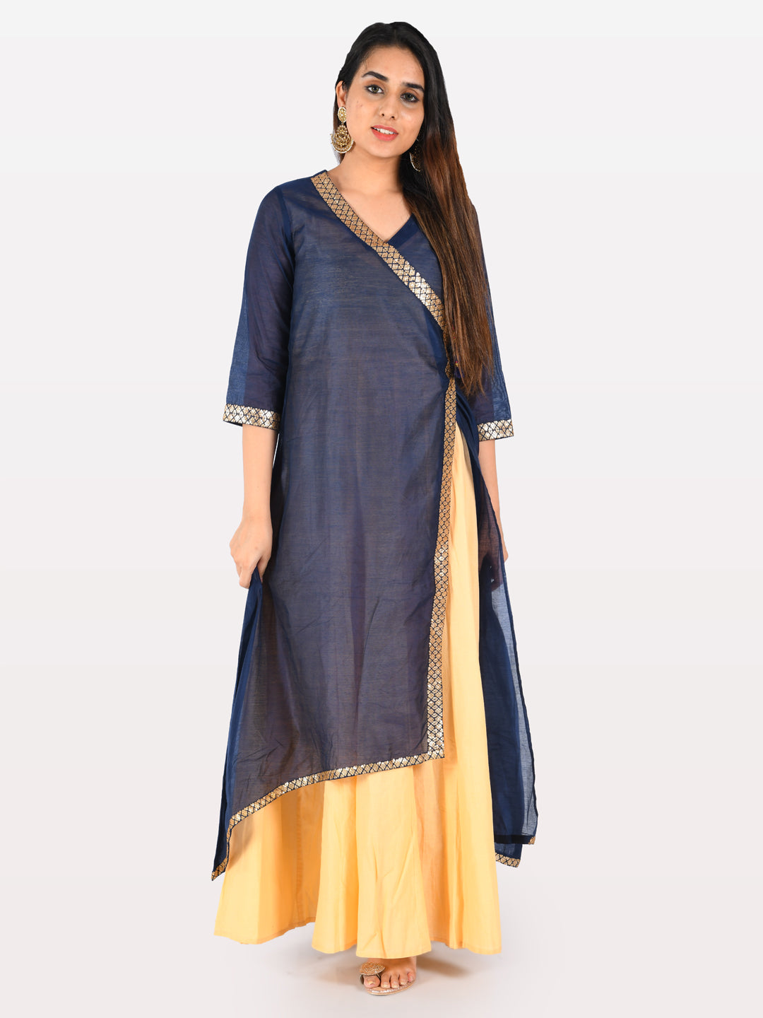 Neeru's Blue & Yellow Angrakha Kurta