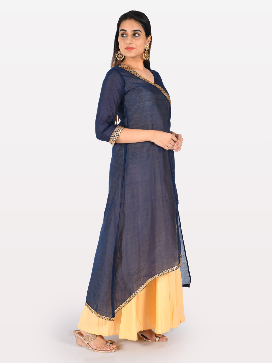 Neeru's Blue & Yellow Angrakha Kurta