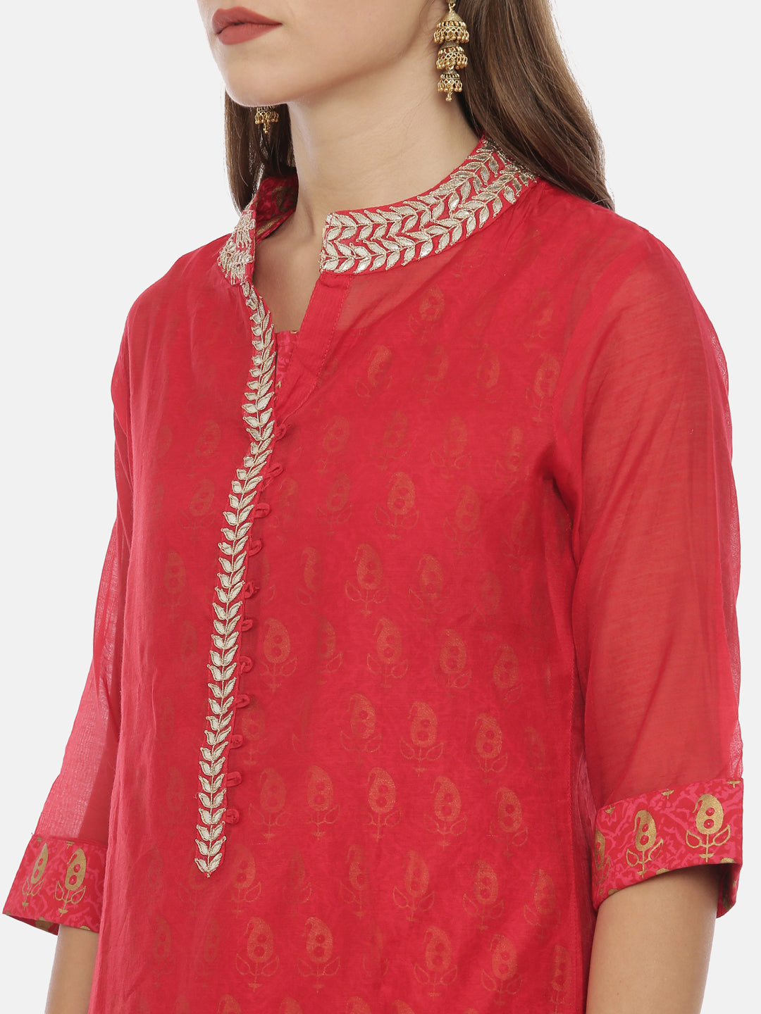 Neeru's Women Red Gold-Toned Printed Straight Kurta