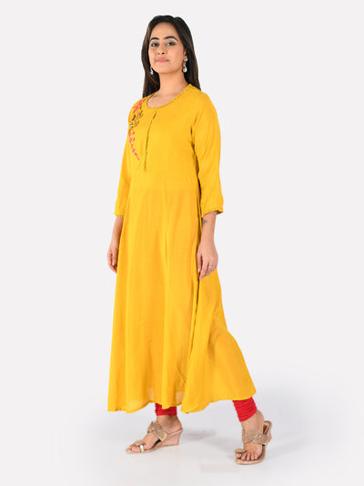 Neeru's Yellow Embroidered Fit & Flare Kurta