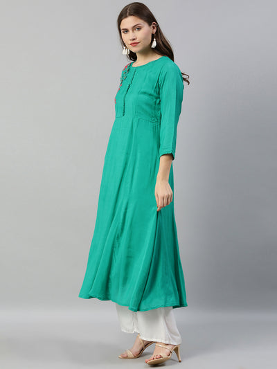 Neeru's Green Embellished A Line Kurta