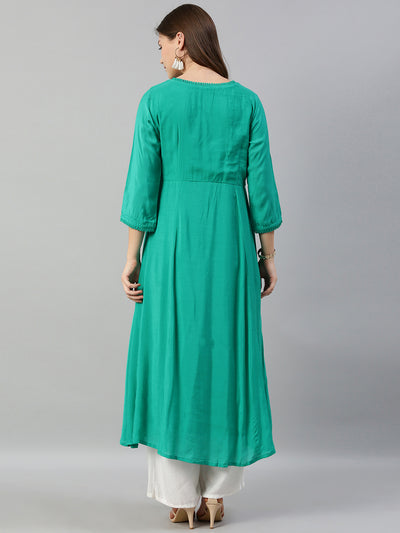 Neeru's Green Embellished A Line Kurta