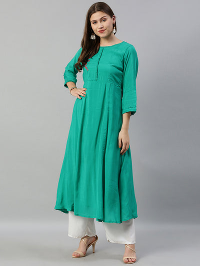 Neeru's Green Embellished A Line Kurta