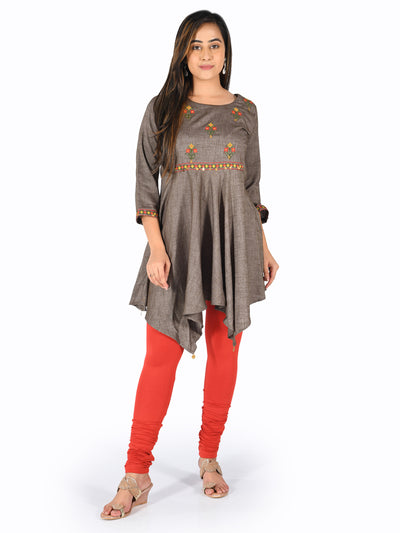 Neeru's Grey Embroidered High Low Kurta