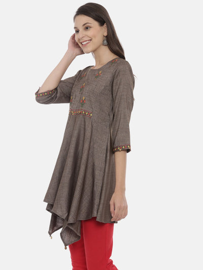 Neeru's Grey Embroidered High Low Kurta