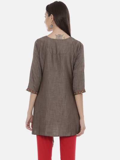 Neeru's Grey Embroidered High Low Kurta