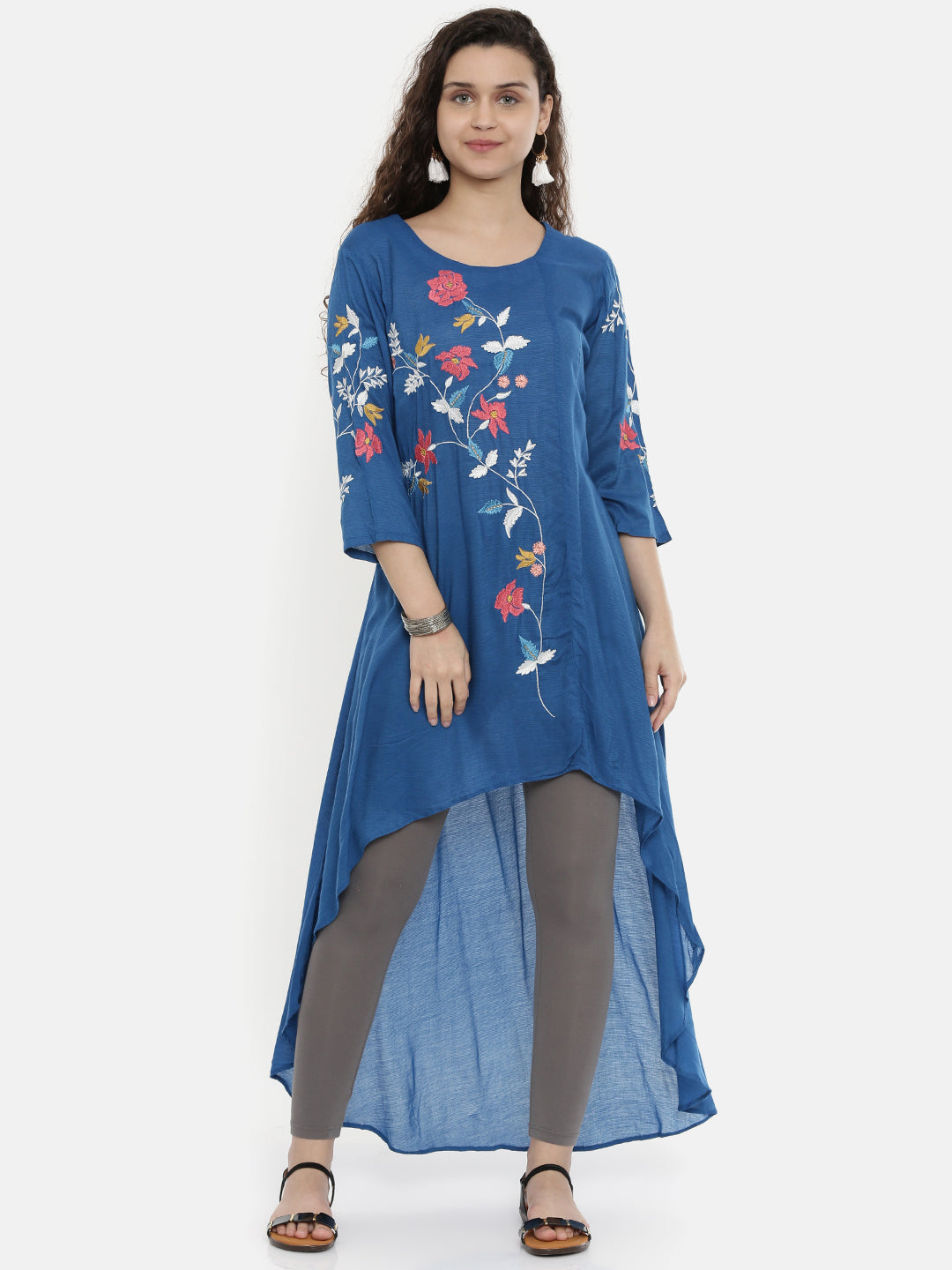 Neeru's Women Blue Floral Embroidered A-Line Kurta