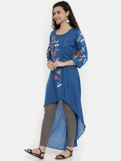 Neeru's Women Blue Floral Embroidered A-Line Kurta