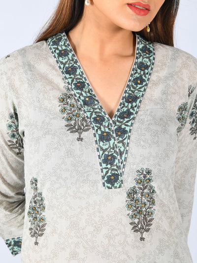 Neeru's Grey Printed A Line Kurta