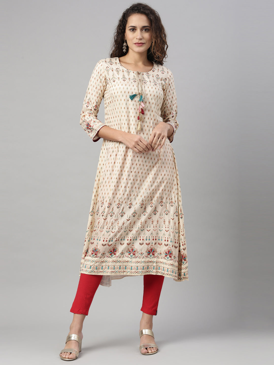 Neeru's Cream Color Santoon Fabric Kurta