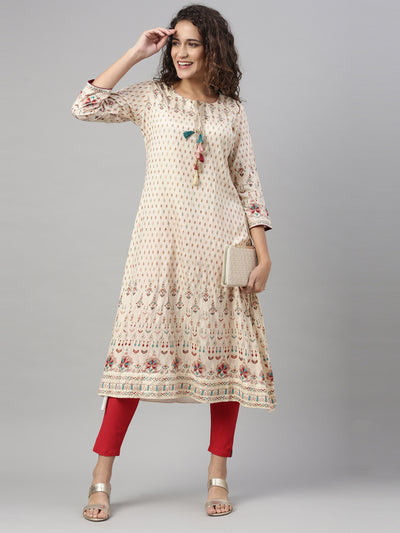 Neeru's Cream Color Santoon Fabric Kurta