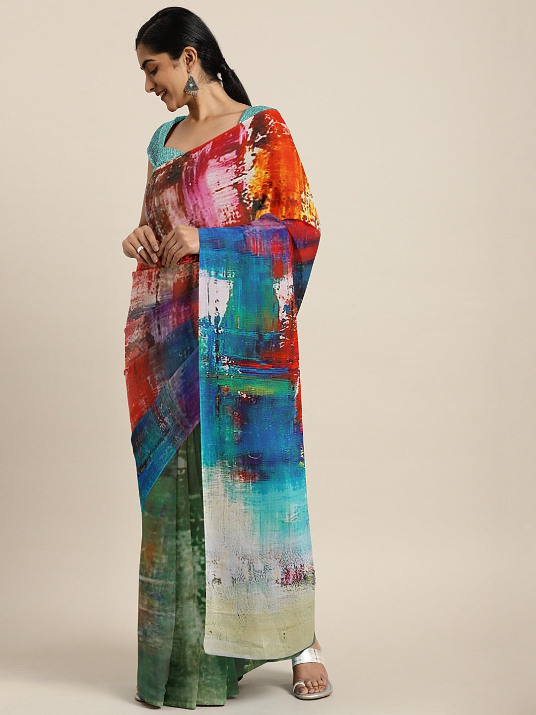 Neeru's Multicolor Printed Saree With Blouse