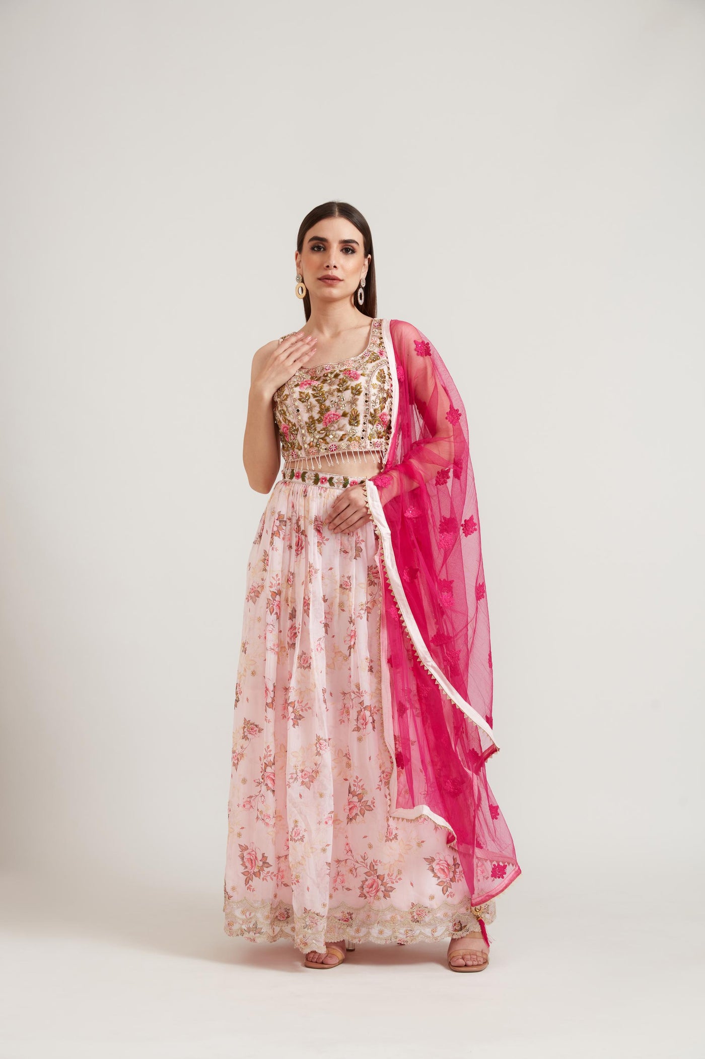 Neeru's Baby Pink Color Organza Fabric Ghagra Set