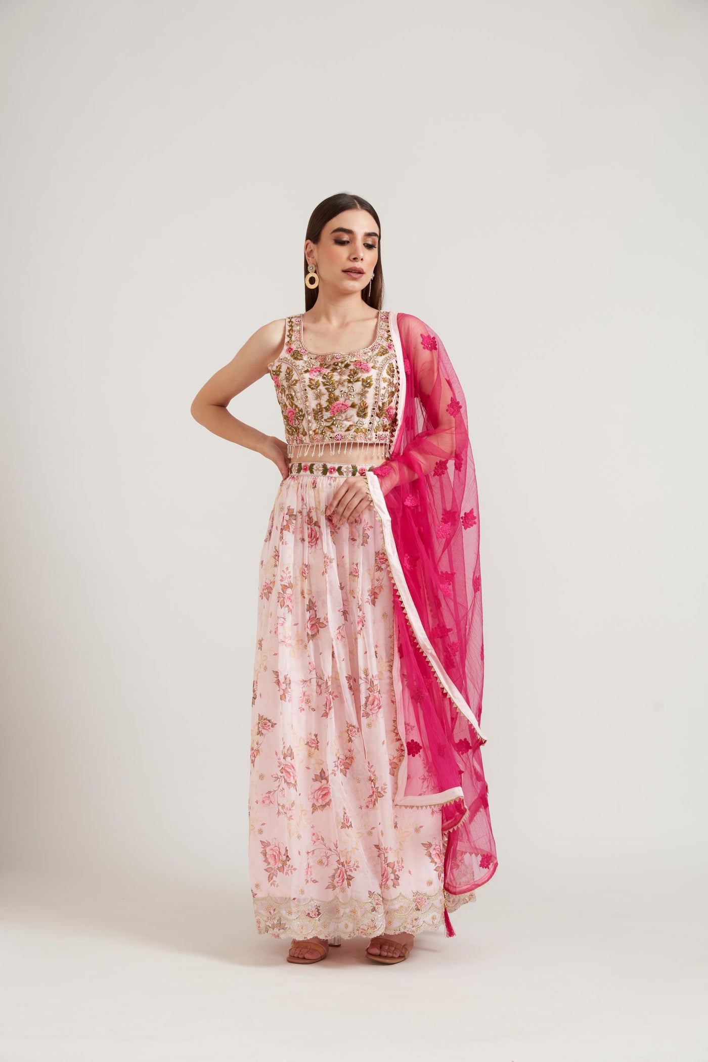 Neeru's Baby Pink Color Organza Fabric Ghagra Set