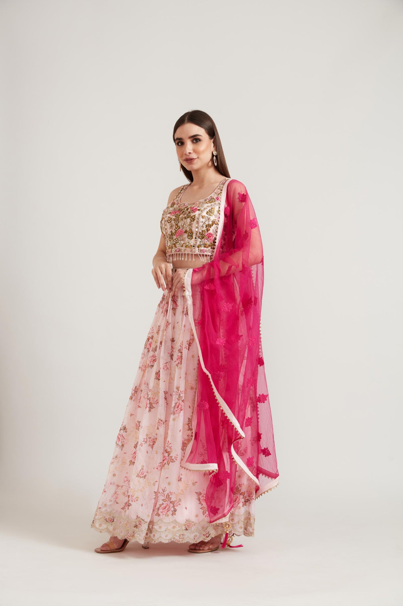 Neeru's Baby Pink Color Organza Fabric Ghagra Set