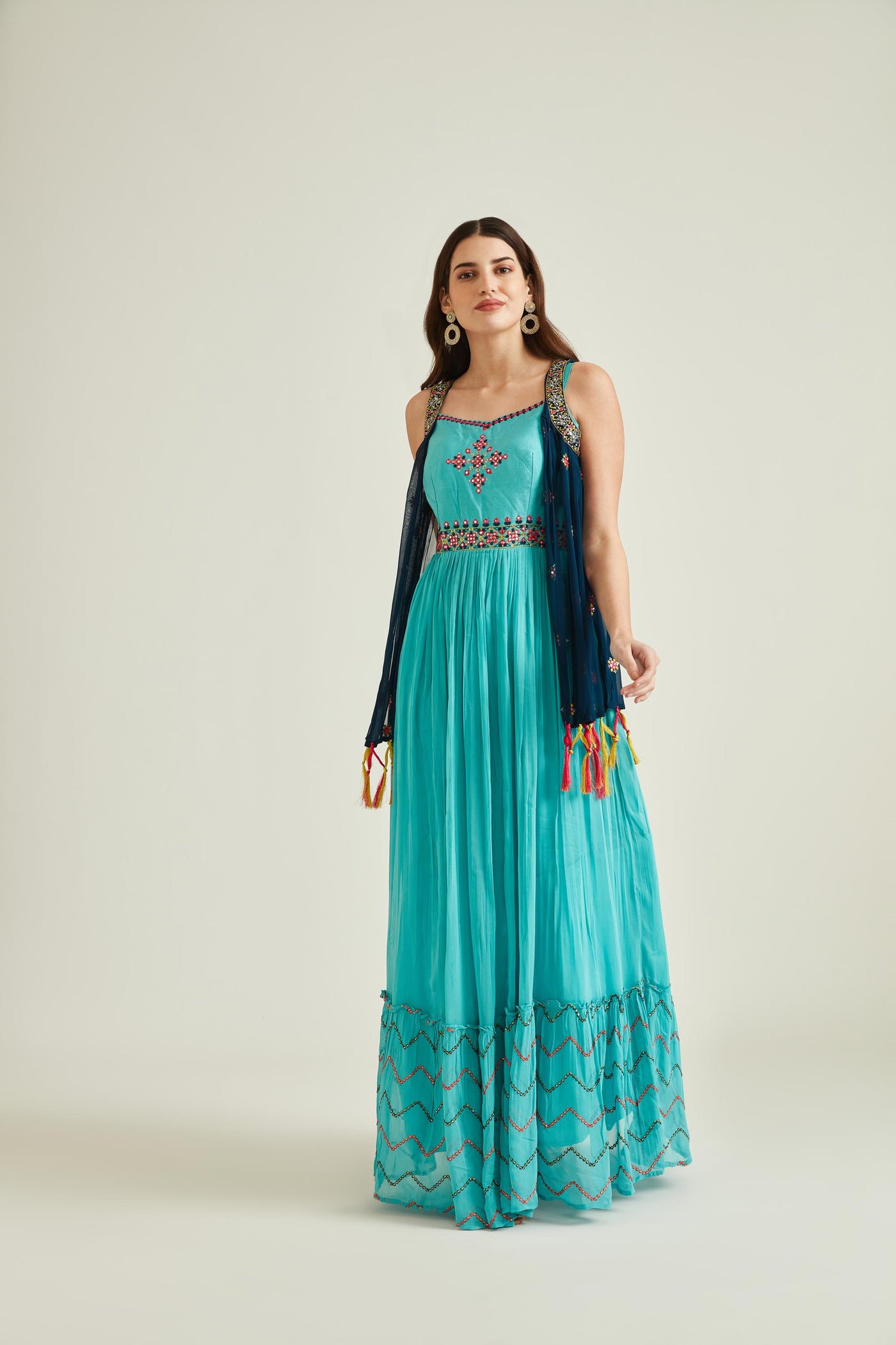 Neeru's Sea Green Colour Georgette Fabric Gown