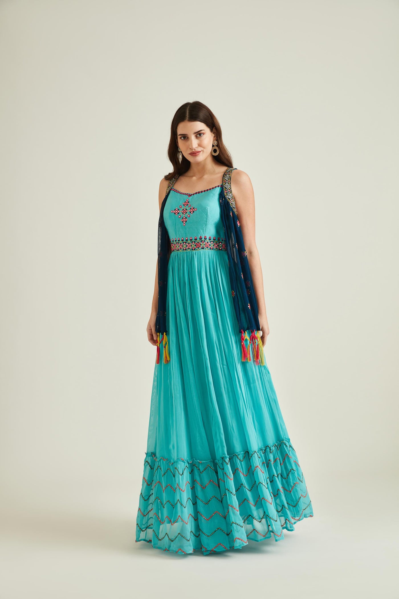 Neeru's Sea Green Colour Georgette Fabric Gown