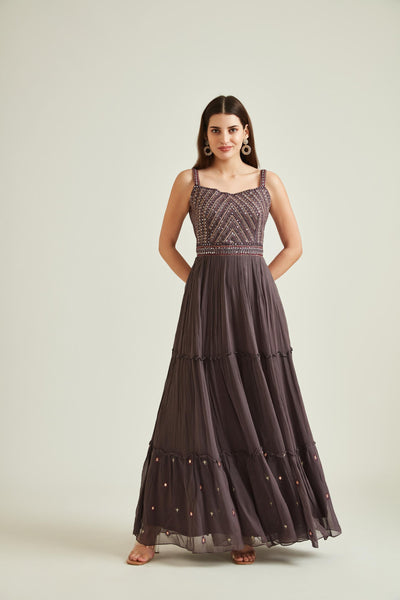 Neeru's Brown Colour Georgette Fabric Gown