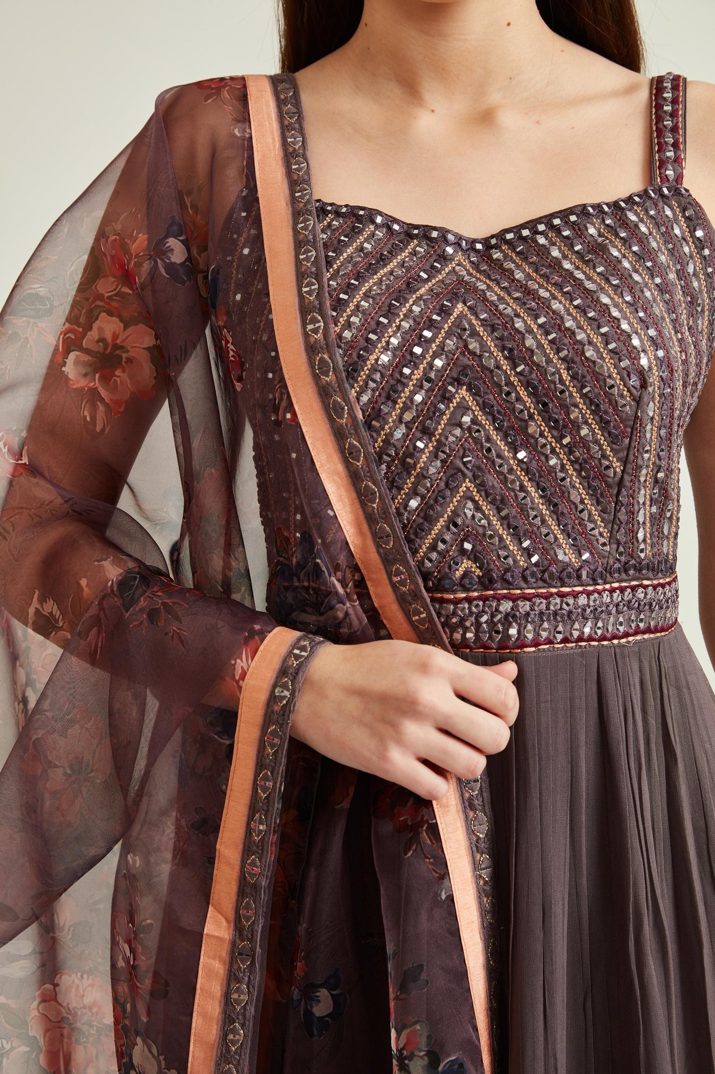 Neeru's Brown Colour Georgette Fabric Gown