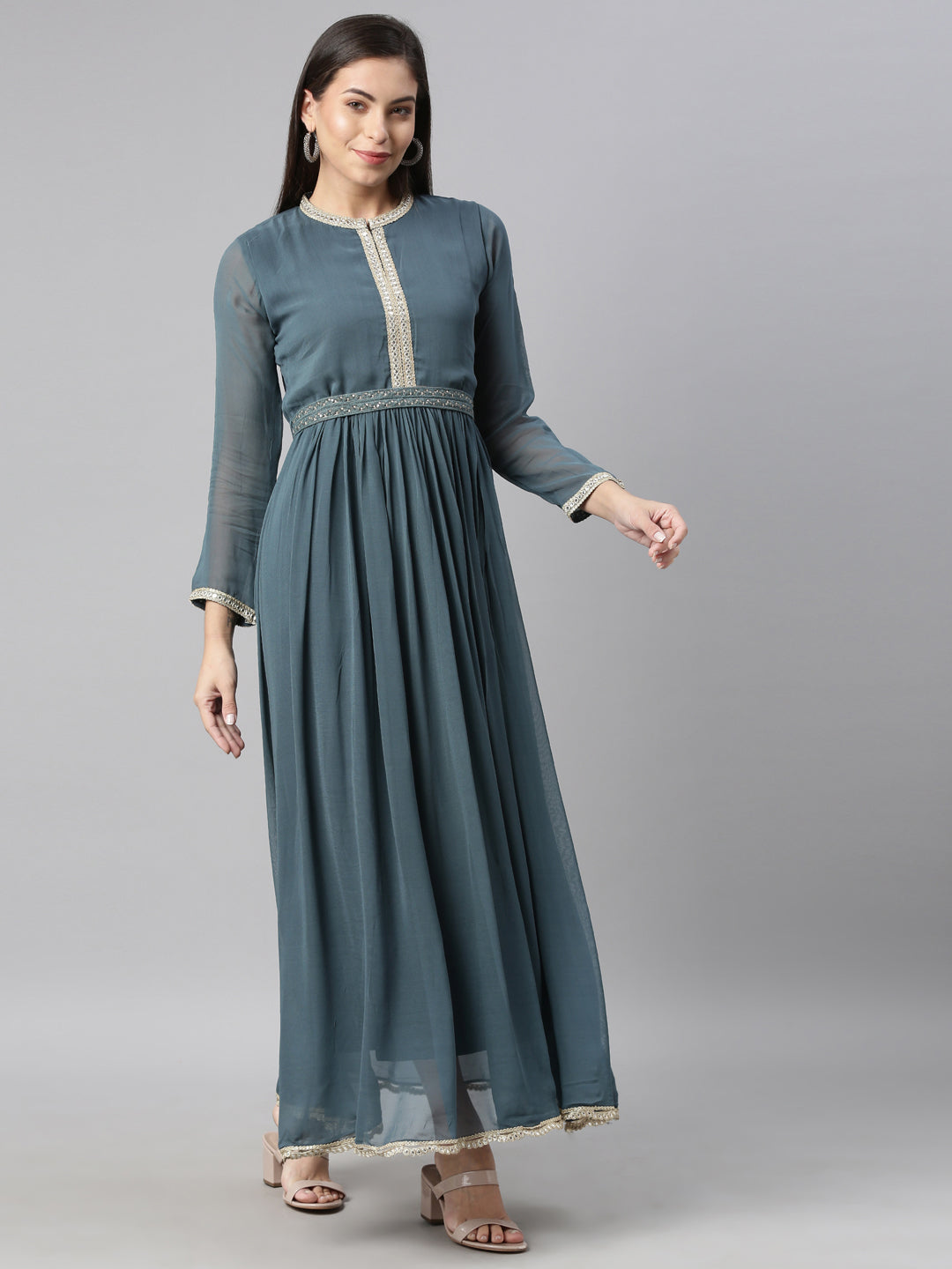 Neeru's Grey Color Georgette Fabric Kurta