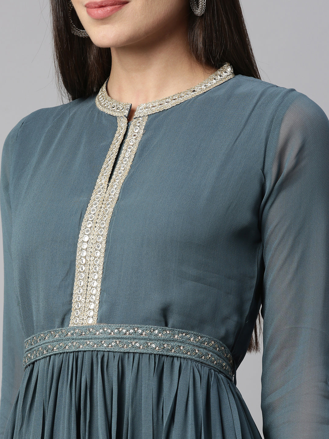 Neeru's Grey Color Georgette Fabric Kurta